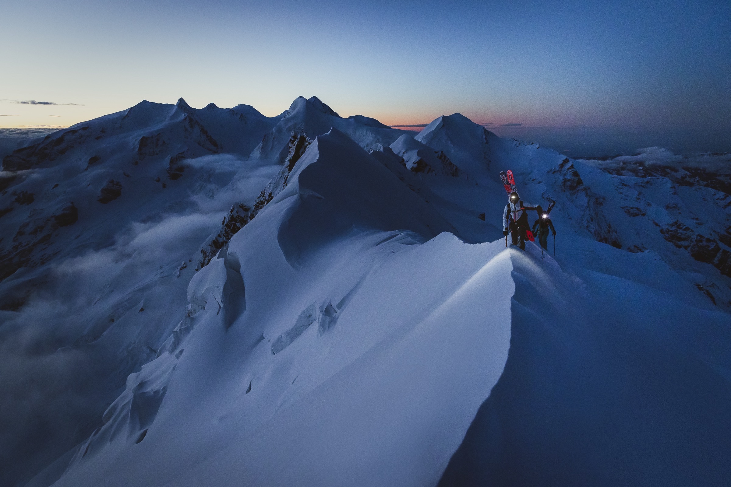 Ski mountaineering at dawn, Zermatt